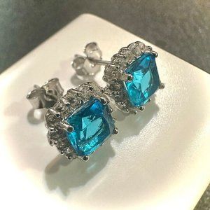 Blue Topaz Earrings Sterling Silver 925 Stud Earrings for Women lab-created